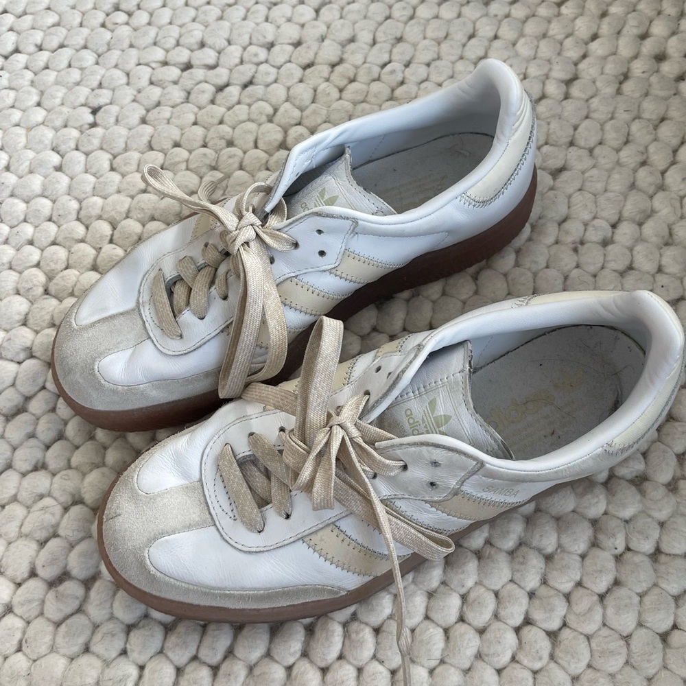 Adidas Sambas Women's White and Tan Sneakers
